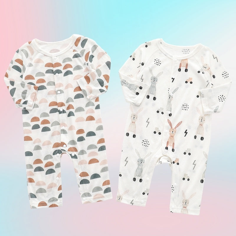 Light And Soft Bamboo Fiber Baby Jumpsuit Floral Animal Cute Print Spring Autumn Newborn Clothes Unisex Long Sleeve Baby Rompers For Boys Girls